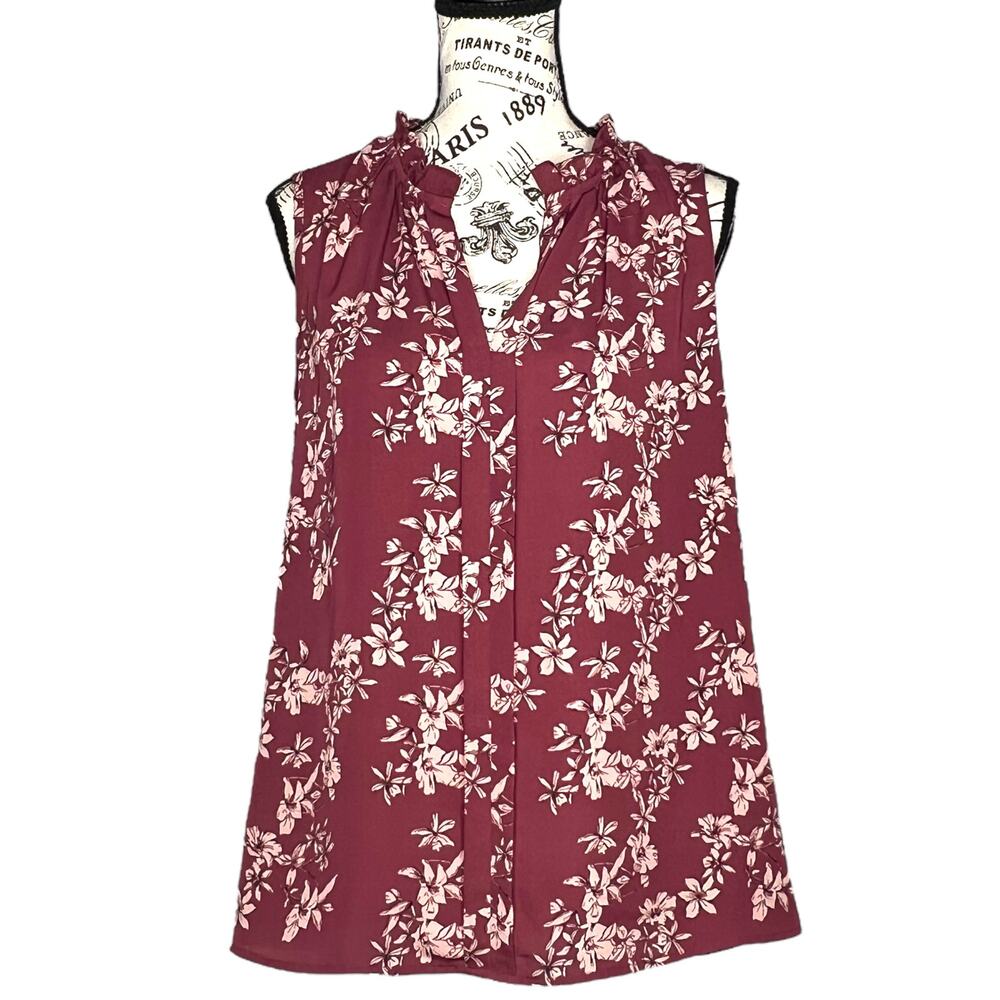 Floral Sleeveless Top - Burgundy